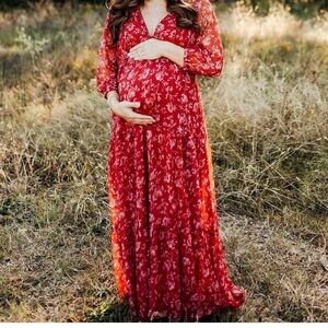 Cynthia Rowley Red Floral Maxi Dress